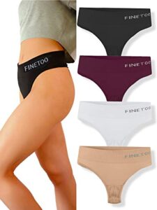 finetoo 4 pack high waist thongs for women breathable underwear soft stretchy nylon spandex no side seam panties(l)