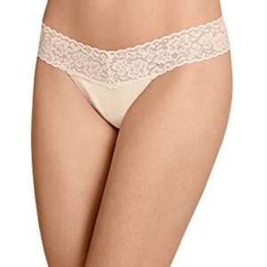 Jockey Women's Underwear Cotton Stretch Lace Thong, Dusty Sand, 2XL