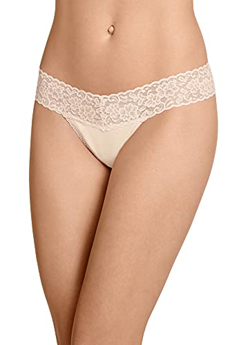 Jockey Women's Underwear Cotton Stretch Lace Thong, Dusty Sand, 2XL