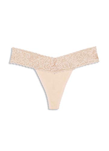 Jockey Women's Underwear Cotton Stretch Lace Thong, Dusty Sand, 2XL