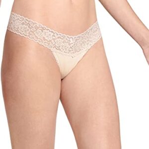 Jockey Women's Underwear Cotton Stretch Lace Thong, Dusty Sand, 2XL