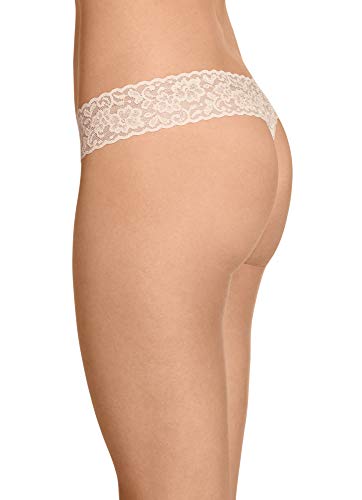 Jockey Women's Underwear Cotton Stretch Lace Thong, Dusty Sand, 2XL