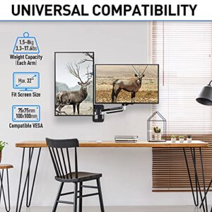 MOUNTUP Dual Monitor Wall Mount for 2 Max 32 Inch Computer Screen, Silver Polished Aluminium Full Motion Gas Spring Double Monitor Arm, VESA Bracket Support 3.3-17.6lbs, Swivel Monitor Stand Holder