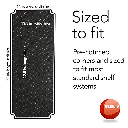 Resilia Shelf Liner Set for Wire Shelving Units – 5 Pack, 14 Inches x 30 Inches, Black Diamond Pattern, Anti-Slip, Heavy Duty, Made in The USA, for Kitchen, Bathroom, Garage Storage