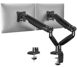 mountup ultrawide dual monitor arm for max 35 inch screen, support 4.4-30.9 lbs heavy duty monitor desk mount, gas spring computer monitor stand holder, vesa bracket with clamp/grommet base, black