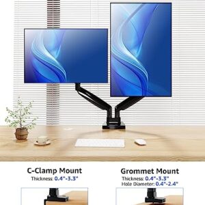 MOUNTUP Ultrawide Dual Monitor Arm for Max 35 Inch Screen, Support 4.4-30.9 lbs Heavy Duty Monitor Desk Mount, Gas Spring Computer Monitor Stand Holder, VESA Bracket with Clamp/Grommet Base, Black