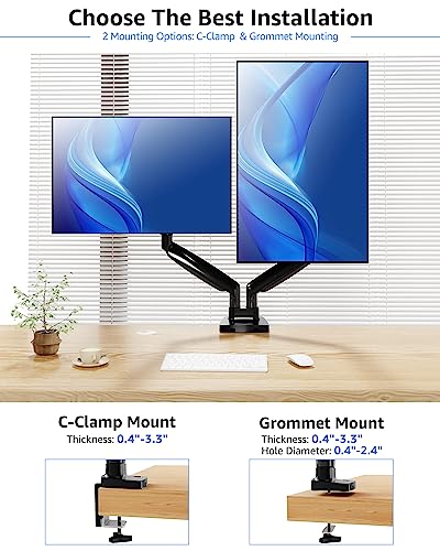 MOUNTUP Ultrawide Dual Monitor Arm for Max 35 Inch Screen, Support 4.4-30.9 lbs Heavy Duty Monitor Desk Mount, Gas Spring Computer Monitor Stand Holder, VESA Bracket with Clamp/Grommet Base, Black