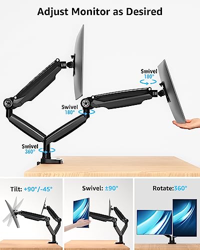 MOUNTUP Ultrawide Dual Monitor Arm for Max 35 Inch Screen, Support 4.4-30.9 lbs Heavy Duty Monitor Desk Mount, Gas Spring Computer Monitor Stand Holder, VESA Bracket with Clamp/Grommet Base, Black