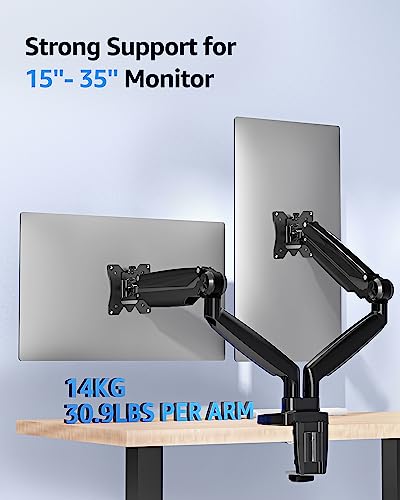 MOUNTUP Ultrawide Dual Monitor Arm for Max 35 Inch Screen, Support 4.4-30.9 lbs Heavy Duty Monitor Desk Mount, Gas Spring Computer Monitor Stand Holder, VESA Bracket with Clamp/Grommet Base, Black