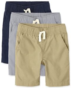 the children's place boys pull on jogger shorts, fin gray/flax/tidal 3 pack, 8 us