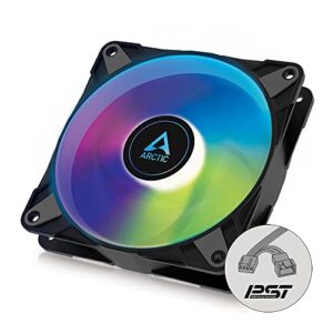arctic p12 pwm pst a-rgb - 120 mm pwm case fan optimized for static pressure, case fan, semi-passive: 200-2000 rpm (0 rpm <5%), 5v 3 pin argb led, single fan - black