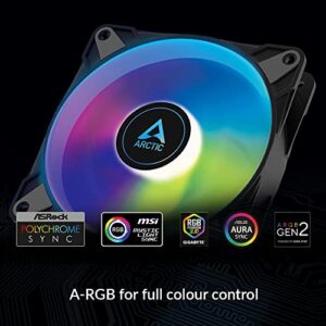 ARCTIC P12 PWM PST A-RGB - 120 mm PWM case Fan Optimized for Static Pressure, case Fan, semi-Passive: 200-2000 RPM (0 RPM <5%), 5V 3 pin ARGB LED, Single Fan - Black