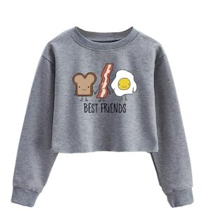 xlxuxu girls crop tops sweatshirts kids cute long sleeve printings fashion pullover shirt best friends grey