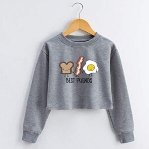 XLXUXU Girls Crop Tops Sweatshirts Kids Cute Long Sleeve Printings Fashion Pullover Shirt Best Friends Grey