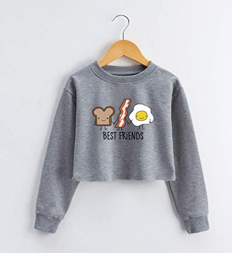 XLXUXU Girls Crop Tops Sweatshirts Kids Cute Long Sleeve Printings Fashion Pullover Shirt Best Friends Grey