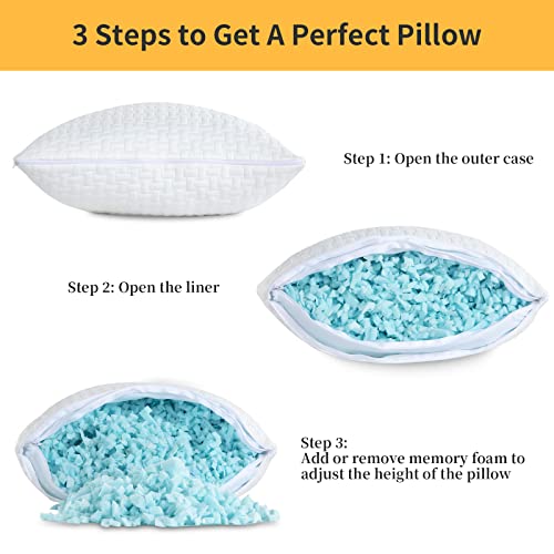 HOMBYS Extra Firm Bed Pillows for Sleeping, Shredded Memory Foam Pillows King Size Set of 2, for Side, Back, Stomach Sleepers,Viscose from Bamboo Cooling Cover