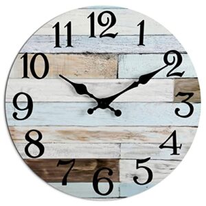 kecyet wall clock - 10 inch silent non-ticking wooden clocks battery operated - country retro rustic style decorative for living room, kitchen, home,bathroom, bedroom, laundry room