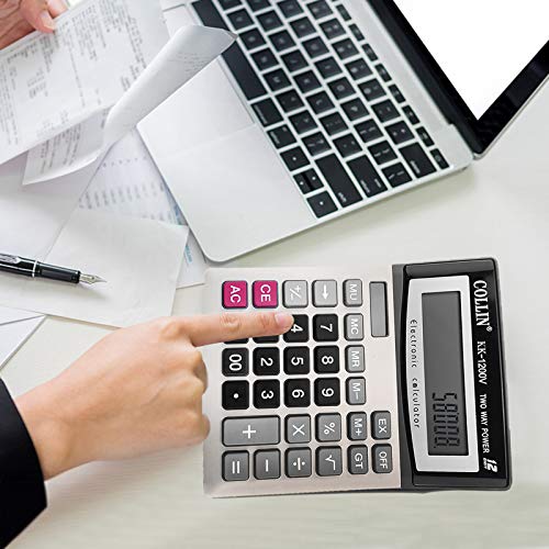 Desk Calculator, 12-Digit Solar Battery Office Calculator with Large LCD Display Big Sensitive Button, Dual Power Desktop Calculators