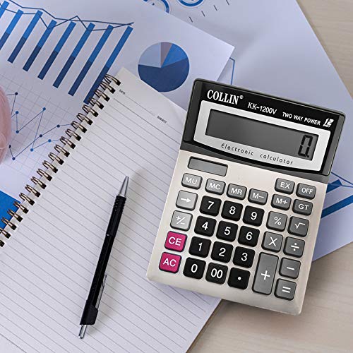 Desk Calculator, 12-Digit Solar Battery Office Calculator with Large LCD Display Big Sensitive Button, Dual Power Desktop Calculators