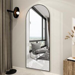 BEAUTYPEAK 64"x21" Arch Floor Mirror, Full Length Mirror Wall Mirror Hanging or Leaning Arched-Top Full Body Mirror with Stand for Bedroom, Dressing Room, Black