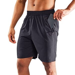 mier men's quick dry running shorts with zipper pocket, elastic waist athletic workout exercise fitness shorts, 7 inch, dark grey, large