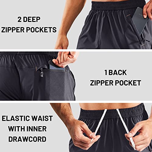 MIER Men's Quick Dry Running Shorts with Zipper Pocket, Elastic Waist Athletic Workout Exercise Fitness Shorts, 7 Inch, Dark Grey, Large