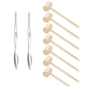 cchude 10 pcs mini natural wood crab lobster hammer mallets and 2 pcs stainless steel crab leg forks seafood tool sets