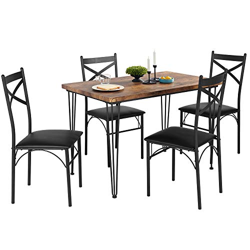 VECELO 5-Piece Set Home Kitchen Breakfast Nook, Dining Table for 4, Brown