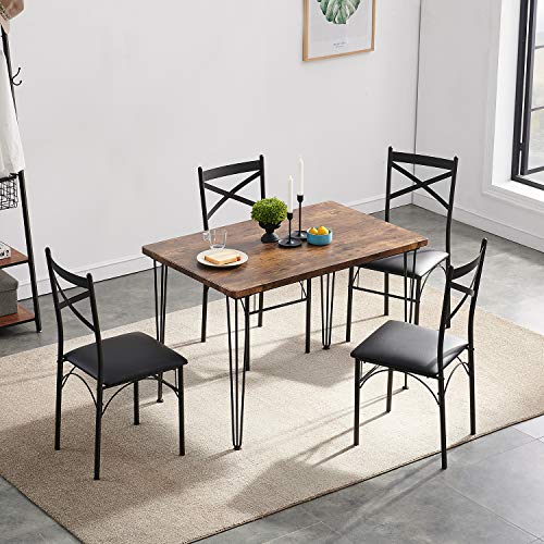 VECELO 5-Piece Set Home Kitchen Breakfast Nook, Dining Table for 4, Brown