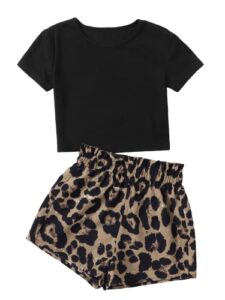 soly hux girl's summer 2 piece outfits short sleeve crop top and cute print shorts sets cute clothing set black 8y