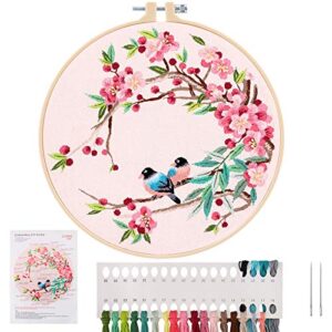 volsion embroidery starter kit – cross stitch kit with embroidery cloth, plastic hoop, needles and threads, instructions – complete embroidery kit for adults – suitable for beginners and hobbyists