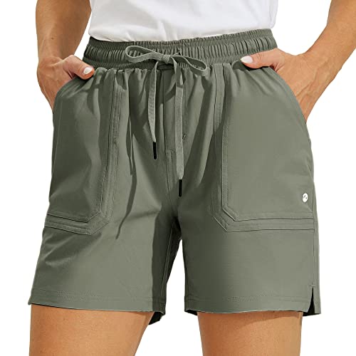 Willit Women's 5" Hiking Shorts Golf Athletic Outdoor Shorts Quick Dry Workout Summer Water Shorts with Pockets Sage Green M