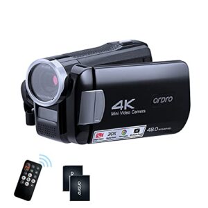 ORDRO 4K Camcorder Video Camera IR Night Vision Vlogging Camera Recorder Full HD 1080P 60FPS 3.0 Inch IPS Touch Screen YouTube Vlogging Camcorder for Beginners with 2 Batteries