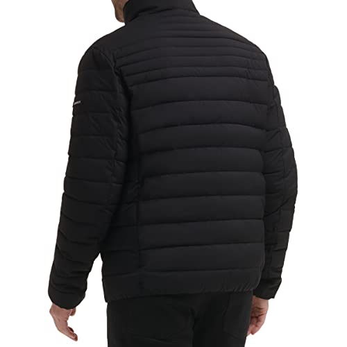 Calvin Klein Men's Lightweight Water Resistant Packable Down Puffer Jacket (Standard and Big & Tall), Black Stretch, Large