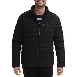 calvin klein men's lightweight water resistant packable down puffer jacket (standard and big & tall), black stretch, large