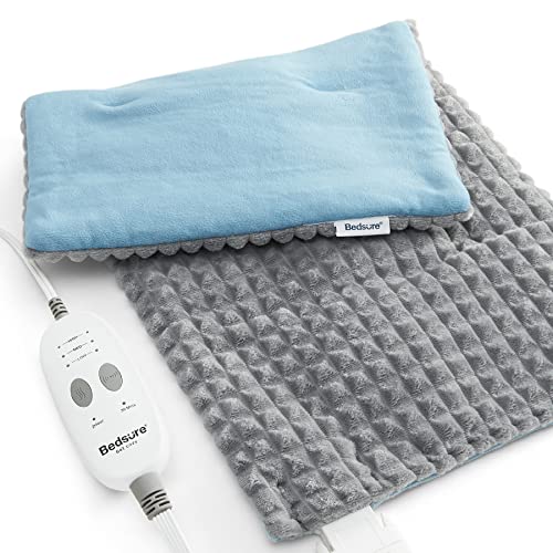 Bedsure Weighted Heating Pad with Massager - Electric Heating Pad for Back with Massaging Vibration, 3 Heating Levels & 3 Massage Types, 9 Relaxing Combinations, 12” x 24”, Grey