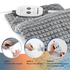 Bedsure Weighted Heating Pad with Massager - Electric Heating Pad for Back with Massaging Vibration, 3 Heating Levels & 3 Massage Types, 9 Relaxing Combinations, 12” x 24”, Grey