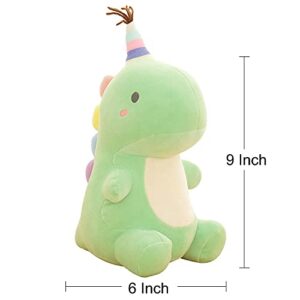 VHYHCY Stuffed Animal Plush Toys, Cute Dinosaur Toy, Soft Dino Plushies for Kids Plush Doll Gifts for Boys Girls (Green, 9 Inch)