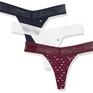 Tommy Hilfiger womens Underwear Cotton Lace Thong, 3 Pack Thong Panties, Mini Cursive Th Zindanfel, Medium US