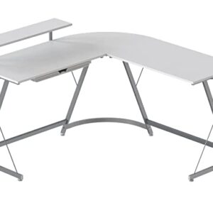 SHW Vista L-Shape Desk with Monitor Stand, White