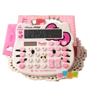 hello kitty calculator super cute 12 digit calculator girl and woman calculator large lcd display dual drive by solar energy and battery for school office home (white)