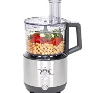 GE Food Processor | 12 Cup | Complete With 3 Feeding Tubes & Stainless Steel Accessories - 3 Discs + Dough Blade | 3 Speed | Great for Shredded Cheese, Chicken & More | Kitchen Essentials | 550 Watts