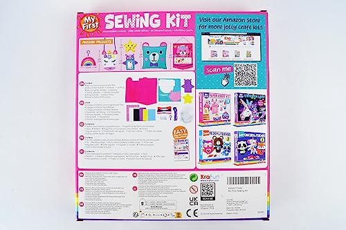 KRAFUN My First Sewing Kit for Beginner Kids Arts & Crafts, 6 Easy DIY Projects of Stuffed Animal Dolls and Plush Pillow Craft, Instructions & Felt, Gift for Girls, Boys, Learn to Sew, Embroidery