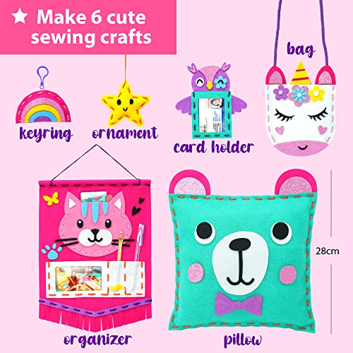 KRAFUN My First Sewing Kit for Beginner Kids Arts & Crafts, 6 Easy DIY Projects of Stuffed Animal Dolls and Plush Pillow Craft, Instructions & Felt, Gift for Girls, Boys, Learn to Sew, Embroidery