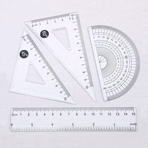 4-piece geometry set, triangle ruler protractor straight ruler, plastic drafting set, clear geometry kit, drafting ruler (1 pack)