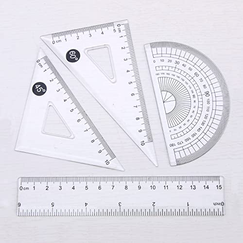 4-Piece Geometry Set, Triangle Ruler Protractor Straight Ruler, Plastic Drafting Set, Clear Geometry Kit, Drafting Ruler (1 Pack)