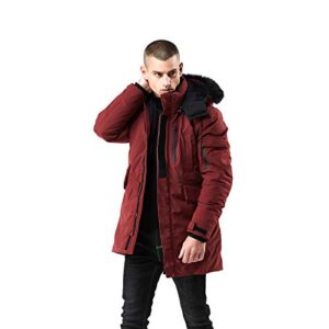 ween charm men's warm parka jacket anorak jacket red winter coat with detachable hood faux-fur trim
