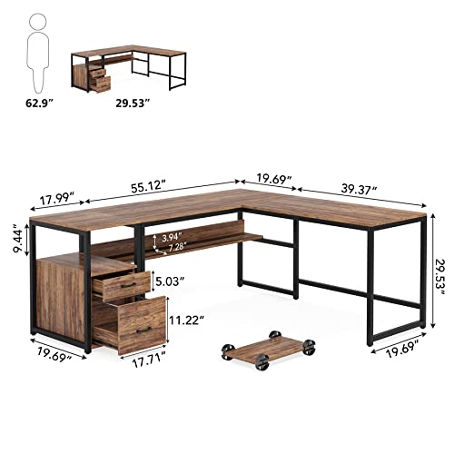 Tribesigns 70 Inch Modern L-Shaped Desk with Bookcase and Cabinet, L Shapes Computer Desk Study Table Super Sturdy Workstation with Drawers for Home Office with Hutch