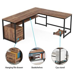 Tribesigns 70 Inch Modern L-Shaped Desk with Bookcase and Cabinet, L Shapes Computer Desk Study Table Super Sturdy Workstation with Drawers for Home Office with Hutch