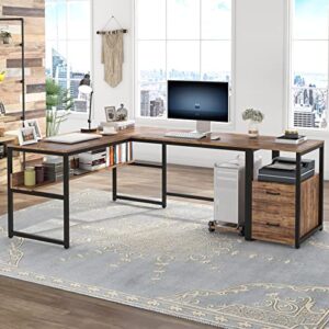 Tribesigns 70 Inch Modern L-Shaped Desk with Bookcase and Cabinet, L Shapes Computer Desk Study Table Super Sturdy Workstation with Drawers for Home Office with Hutch